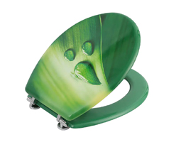 WC Printed Toilet Seat With Lid MDF Green Water Drop Design