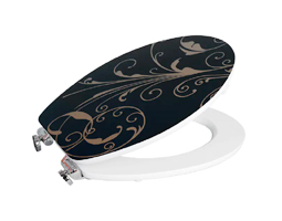 Black vintage print MDF toilet seat