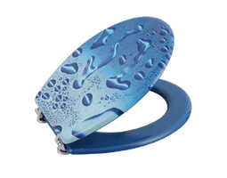 WC Printed Toilet Seat with Soft Close Lid MDF Water Drop Design